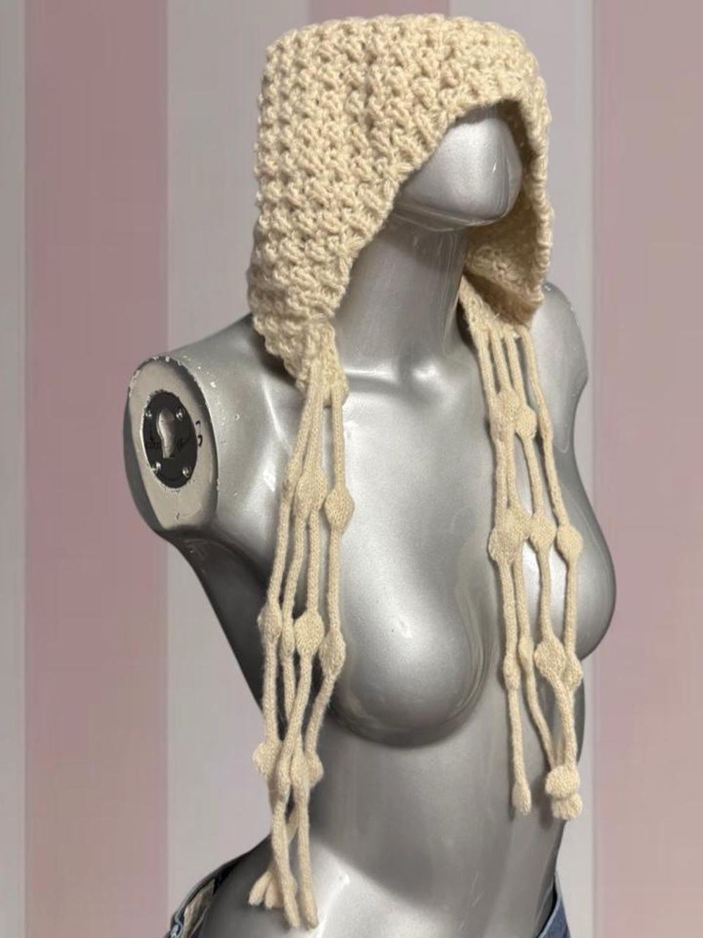 Cream Crochet Knit Hat